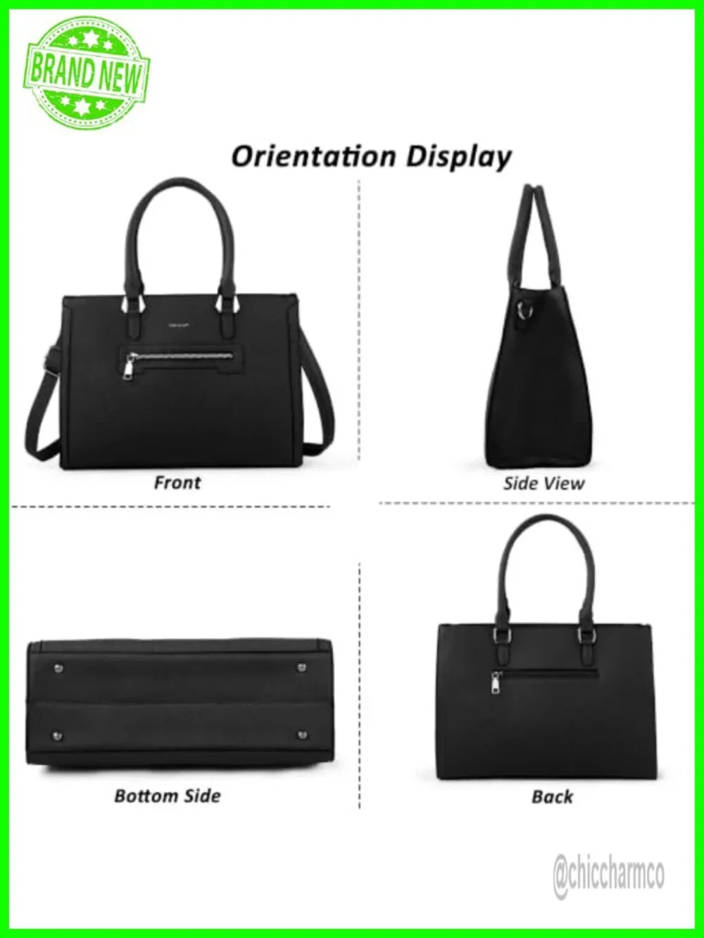 Vegan Leather Structured Satchel Handbag Medium Top Handle Work Bag